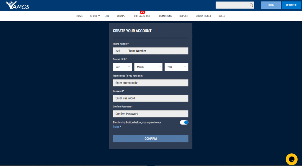 How to Register on Vamos Bet